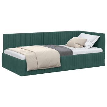 Eckbettgestell mit Kopfteil Dunkelgrün 100 cm x 200 cm Samt