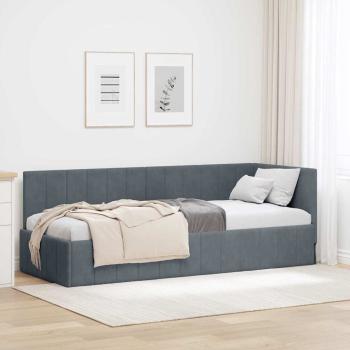 ARDEBO.de - Eckbettgestell mit Kopfteil Dunkelgrau 80 cm x 200 cm Samt