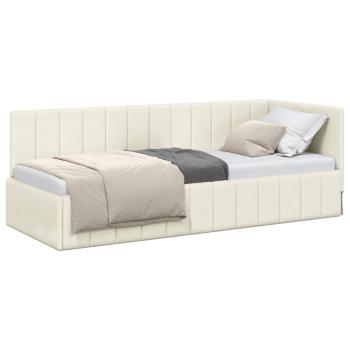 Eckbettgestell mit Kopfteil Creme 80 cm x 200 cm Samt