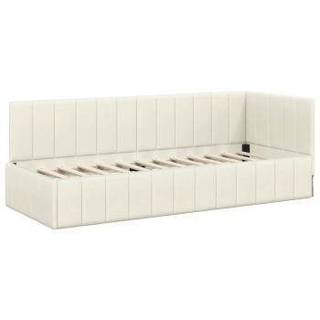 Eckbettgestell mit Kopfteil Creme 80 cm x 200 cm Samt