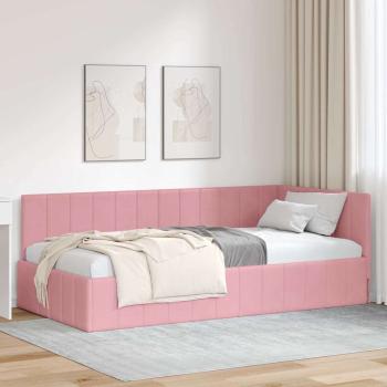 ARDEBO.de - Eckbettgestell mit Kopfteil Rosa 100 cm x 200 cm Samt