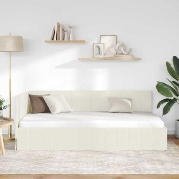 Eckbettgestell mit Kopfteil Creme 100 cm x 200 cm Samt