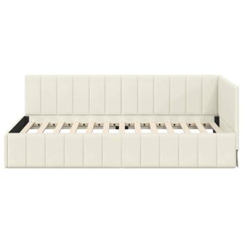 Eckbettgestell mit Kopfteil Creme 100 cm x 200 cm Samt