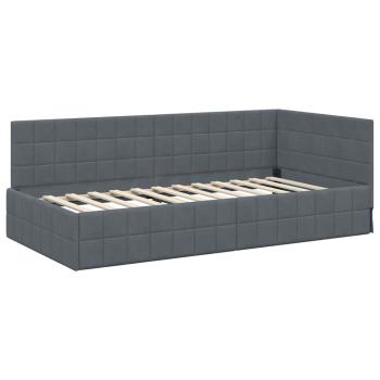 Eckbettgestell mit Kopfteil Dunkelgrau 90 cm x 190 cm Samt