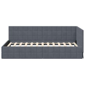 Eckbettgestell mit Kopfteil Dunkelgrau 90 cm x 190 cm Samt