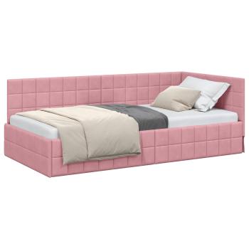 Eckbettgestell mit Kopfteil Rosa 90 cm x 200 cm Samt