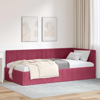 ARDEBO.de - Eckbettgestell mit Kopfteil Weinrot 90 cm x 200 cm Samt