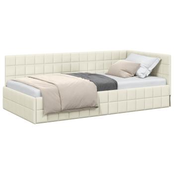 Eckbettgestell mit Kopfteil Creme 90 cm x 200 cm Samt