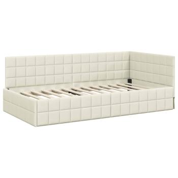 Eckbettgestell mit Kopfteil Creme 90 cm x 200 cm Samt
