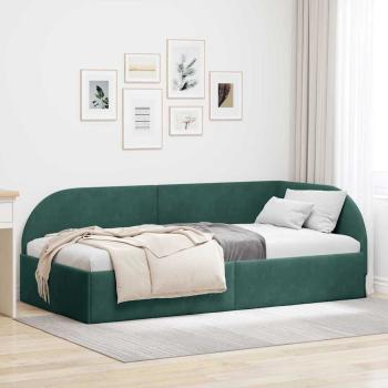 ARDEBO.de - Eckbettgestell mit Kopfteil Dunkelgrün 90 cm x 200 cm Samt