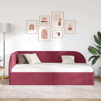 Eckbettgestell mit Kopfteil Weinrot 90 cm x 200 cm Samt