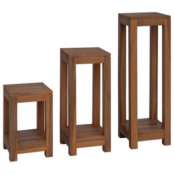 ARDEBO.de - Pflanzenständer 3 Stk. Natur 25 x 25 x 80 cm Massivholz Teak