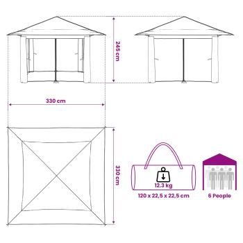 Gazebo mit 4 Seitenwänden 3,3 x 3,3 m Creme und Anthrazit