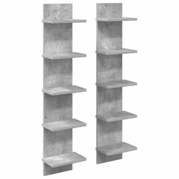 Wandregal 2 Stk. Betongrau 22 x 15 x 100 cm Holzwerkstoff
