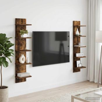 ARDEBO.de - Wandregal 2 Stk. Raucheiche 22 x 15 x 100 cm Holzwerkstoff