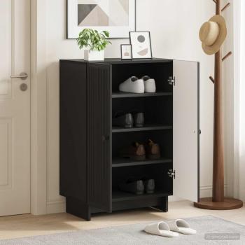 ARDEBO.de - Schuhschrank EDE 59,5 x 39,5 x 90 cm Holzwerkstoff Schwarz