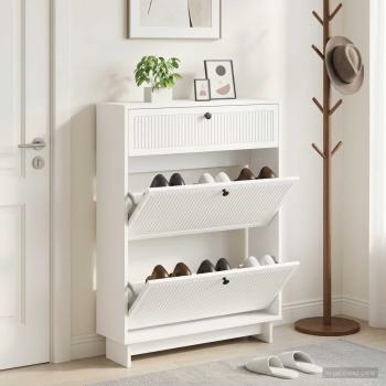 ARDEBO.de - Schuhschrank EDE 78 x 24 x 103 cm Holzwerkstoff Weiß