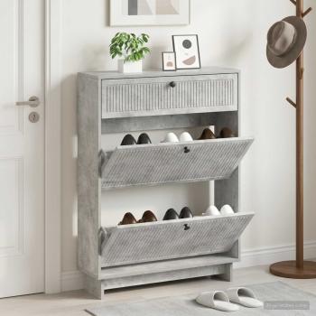 ARDEBO.de - Schuhschrank EDE 78 x 24 x 103 cm Holzwerkstoff Betongrau