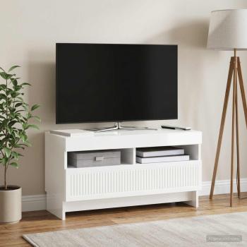 ARDEBO.de - LED-TV-Schrank ALKMAAR 81 x 35 x 43 cm Hochglanz Weiß