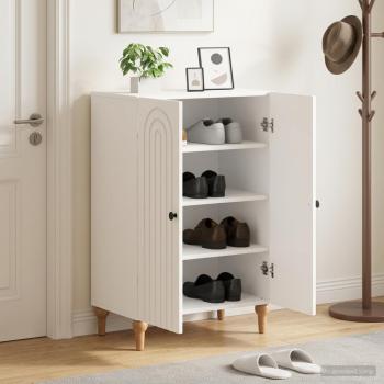 ARDEBO.de - Schuhschrank ALKMAAR 59,5 x 39,5 x 90 cm Holzwerkstoff Weiß