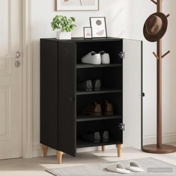 ARDEBO.de - Schuhschrank ALKMAAR 59,5 x 39,5 x 90 cm Holzwerkstoff Schwarz