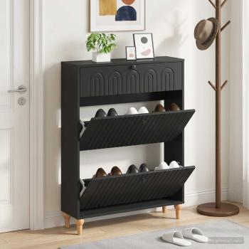 ARDEBO.de - Schuhschrank ALKMAAR 78 x 24 x 103 cm Holzwerkstoff Schwarz