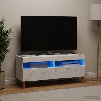 ARDEBO.de - LED-TV-Schrank ALKMAAR 100 x 35 x 43 cm Weiß Holzwerkstoff