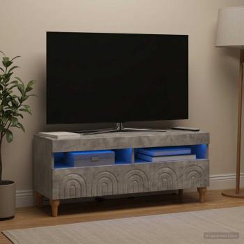 ARDEBO.de - LED-TV-Schrank ALKMAAR 100 x 35 x 43 cm Betongrau Holzwerkstoff