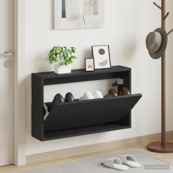 ARDEBO.de - Wandmontierter Schuhschrank ZWOLLE 71 x 17 x 43 cm Schwarz