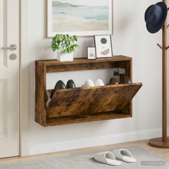 ARDEBO.de - Wandmontierter Schuhschrank ZWOLLE 71 x 17 x 43 cm Räuchereiche