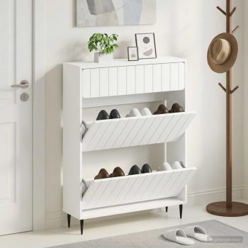 ARDEBO.de - Schuhschrank ZWOLLE 78 x 24 x 103 cm Holzwerkstoff Weiß