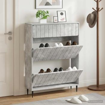 ARDEBO.de - Schuhschrank ZWOLLE 78 x 24 x 103 cm Holzwerkstoff Betongrau