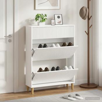 ARDEBO.de - Schuhschrank ARNHEM 78 x 24 x 103 cm Holzwerkstoff Weiß
