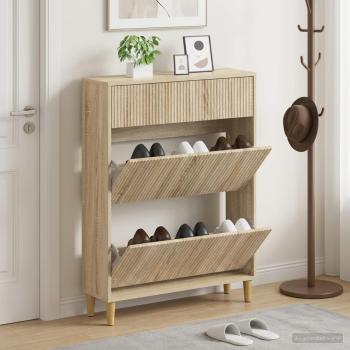 ARDEBO.de - Schuhschrank ARNHEM 78 x 24 x 103 cm Holzwerkstoff Sonoma-Eiche
