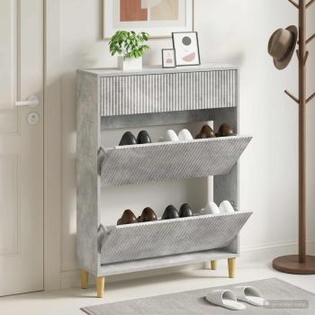 ARDEBO.de - Schuhschrank ARNHEM 78 x 24 x 103 cm Holzwerkstoff Betongrau
