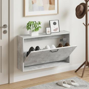 ARDEBO.de - Wandmontierter Schuhschrank HAARLEM 71 x 17 x 43 cm Betongrau