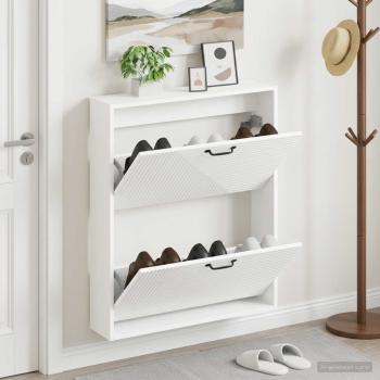 ARDEBO.de - Wandmontierter Schuhschrank HAARLEM 71 x 17 x 86 cm Weiß