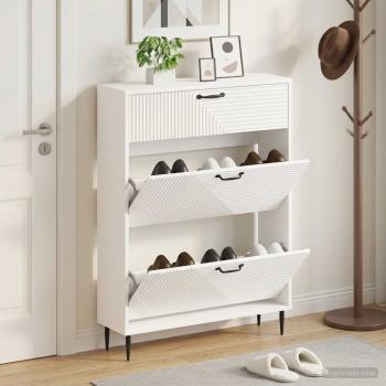 ARDEBO.de - Schuhschrank HAARLEM 78 x 24 x 103 cm Holzwerkstoff Weiß