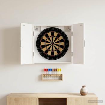 ARDEBO.de - Dartboard Schrank HAARLEM Hochglanz Wei? 52,5 x 10,5 x 53,5 cm
