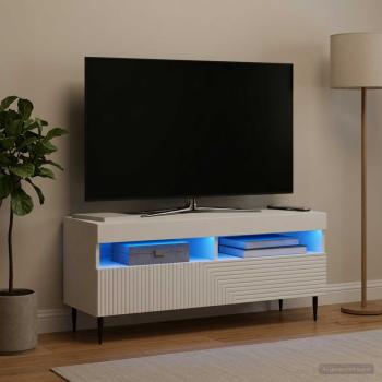 ARDEBO.de - LED-TV-Schrank HAARLEM 100 x 35 x 43 cm Weiß Holzwerkstoff