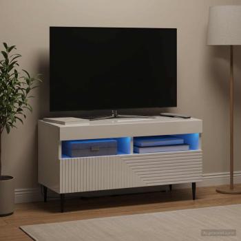 ARDEBO.de - LED-TV-Schrank HAARLEM 81 x 35 x 43 cm Hochglanz Weiß