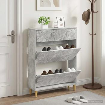 ARDEBO.de - Schuhschrank DELFT 78 x 24 x 103 cm Holzwerkstoff Betongrau