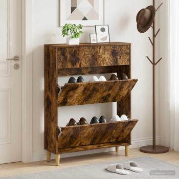 ARDEBO.de - Schuhschrank DELFT 78 x 24 x 103 cm Holzwerkstoff Raucheiche