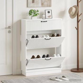 ARDEBO.de - Schuhschrank HOORN 78 x 24 x 100 cm Holzwerkstoff Weiß