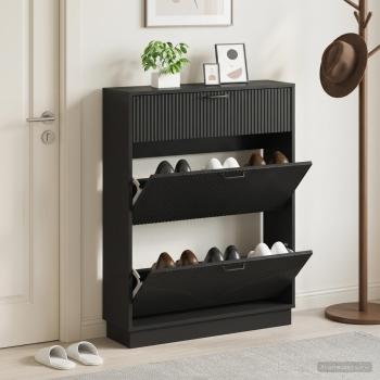 ARDEBO.de - Schuhschrank HOORN 78 x 24 x 100 cm Holzwerkstoff Schwarz