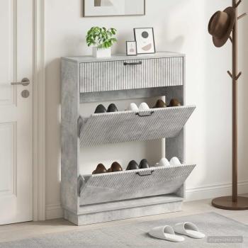 ARDEBO.de - Schuhschrank HOORN 78 x 24 x 100 cm Holzwerkstoff Betongrau