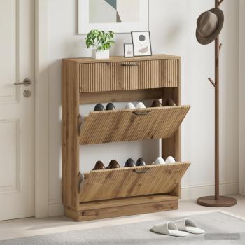 ARDEBO.de - Schuhschrank HOORN 78 x 24 x 100 cm Holzwerkstoff Artisan-Eiche