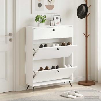 ARDEBO.de - Schuhschrank BREDA 78 x 24 x 103 cm Holzwerkstoff Weiß