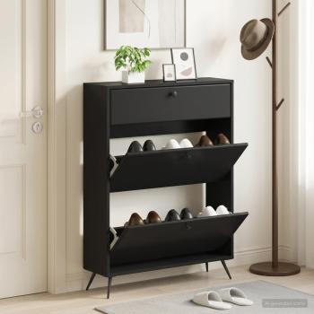 ARDEBO.de - Schuhschrank BREDA 78 x 24 x 103 cm Holzwerkstoff Schwarz