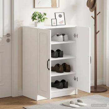 ARDEBO.de - Schuhschrank UTRECHT 59,5 x 39,5 x 87 cm Holzwerkstoff Weiß